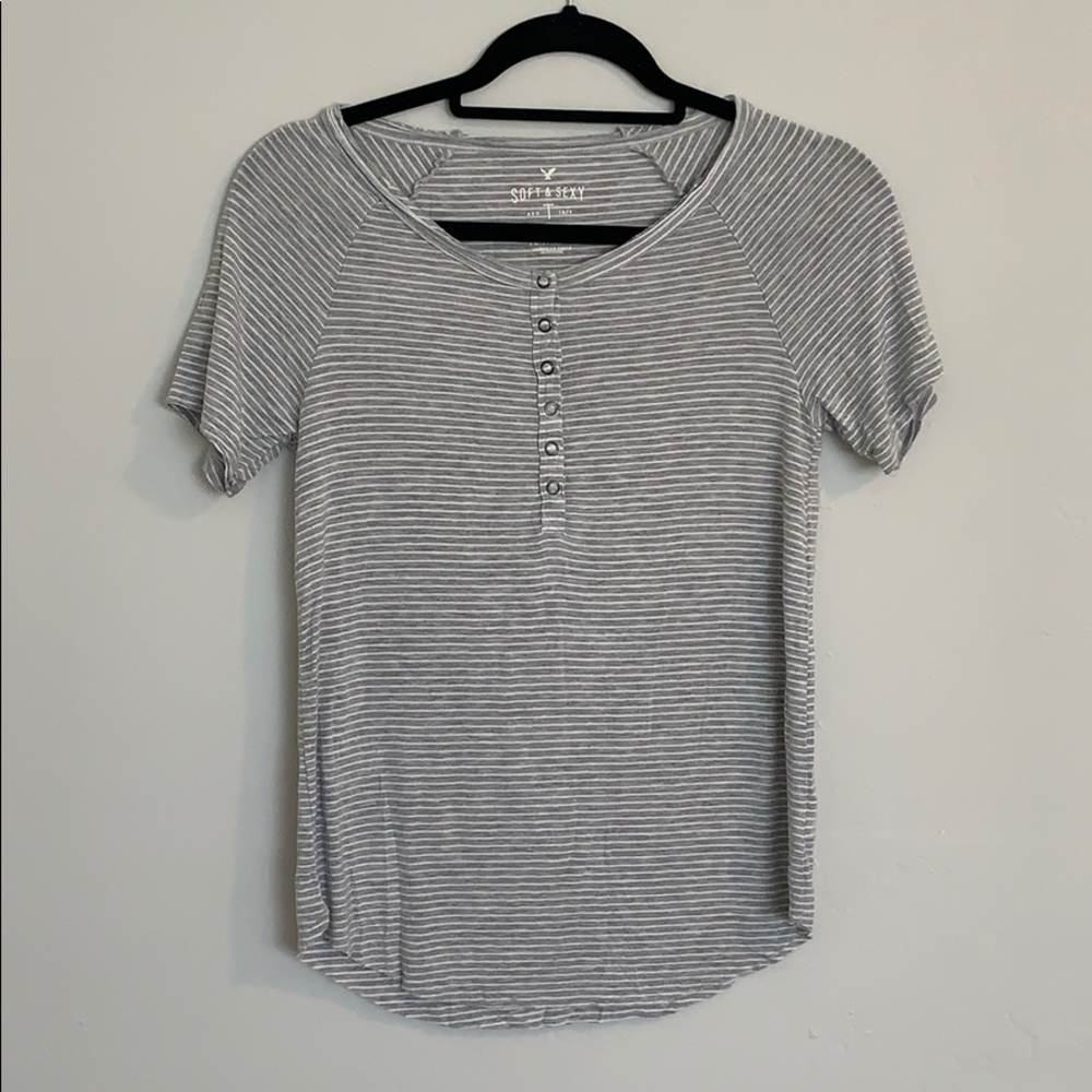 American Eagle Outfitters Gray Striped Short Sleeve Tee